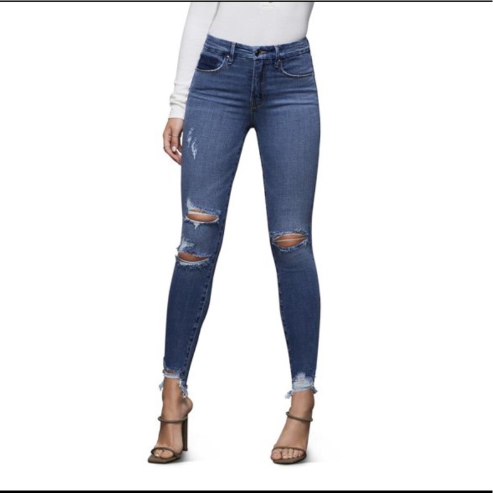 Good American Womens Good Waist Destroyed Skinny Jeans in Blue 389 Size 4/27